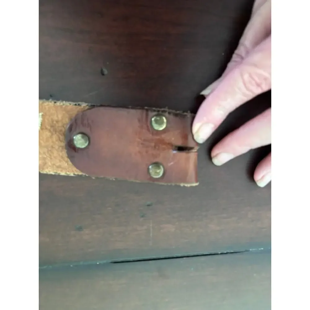 Vintage Brown Leather Belt Size 38 Eagle Handmade Mexico Buckle Strap Repair